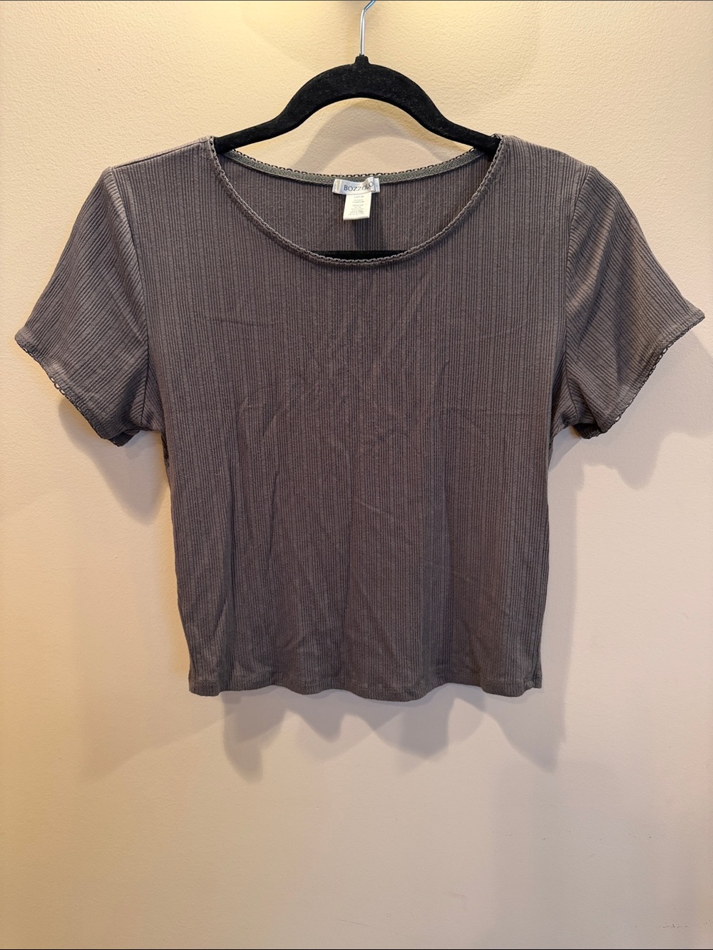Bozzolo Charcoal Ribbed Short Sleeve Tee